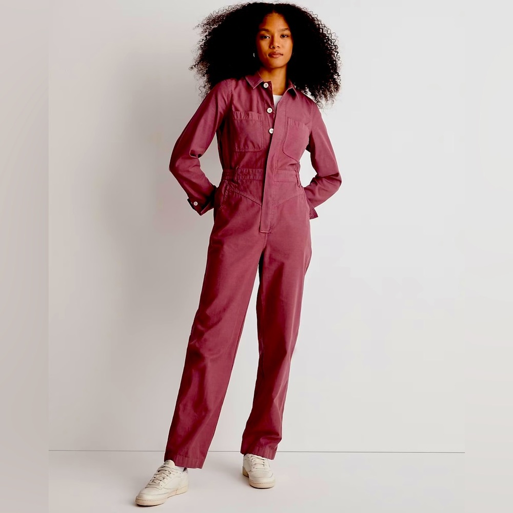 Madewell Garment-Dyed Long-Sleeve Coverall Jumpsuit | Medium | Pressed Grape